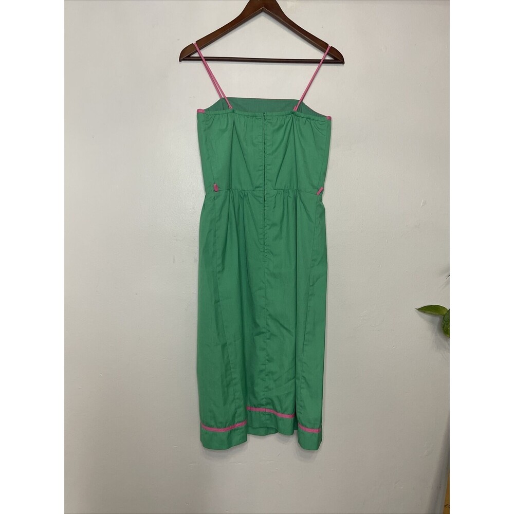 Sea Waves Retro Green Fit And Flare Dress Womens 10 Spaghetti Strap Vintage - Picture 7 of 11